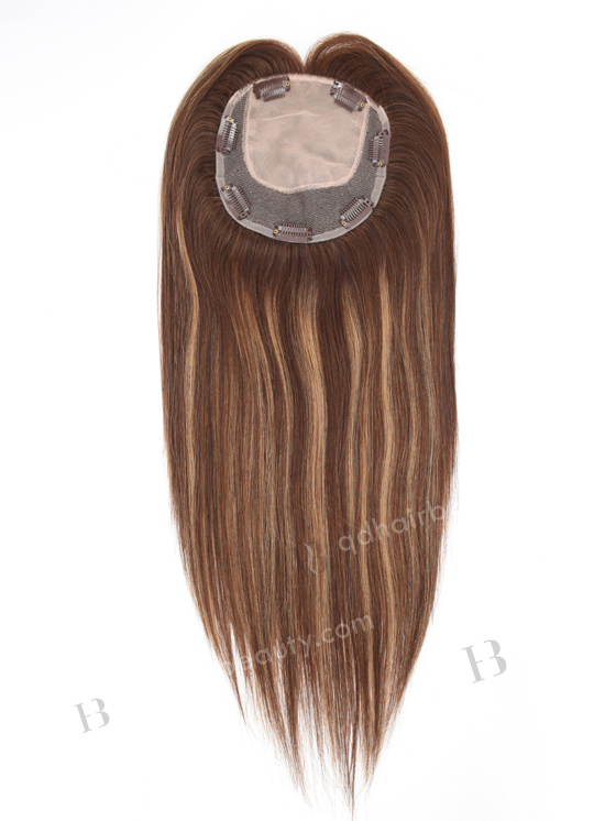 In Stock 5.5"*6.5" European Virgin Hair 16" Straight 3# With T3/8# Highlights Color Silk Top Hair Topper-143